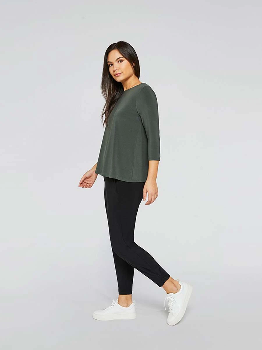 Sympli Trapeze Top, 3/4 Sleeve, Melange Olive Sympli