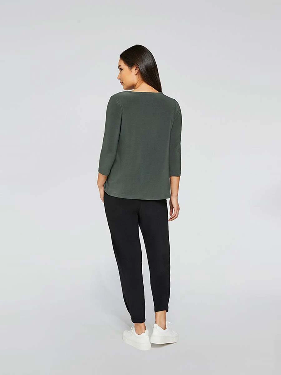 Sympli Trapeze Top, 3/4 Sleeve, Melange Olive Sympli