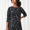 Sympli Sympli Trapeze Tunic, 3/4 Sleeve, Drifting Lines Black