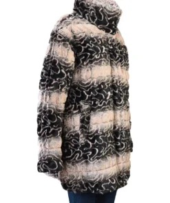 UBU Clothing Co Faux Fur Reversible Zip Front Jacket, Stripes/Black