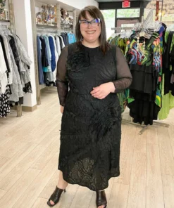 Vanite Couture Floral Embroidered Dress, Black Vanité Couture