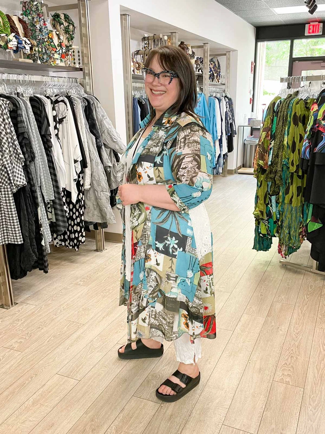 Vintage Concept Mix Print Chiffon Lace Cover Up, Blue Multi