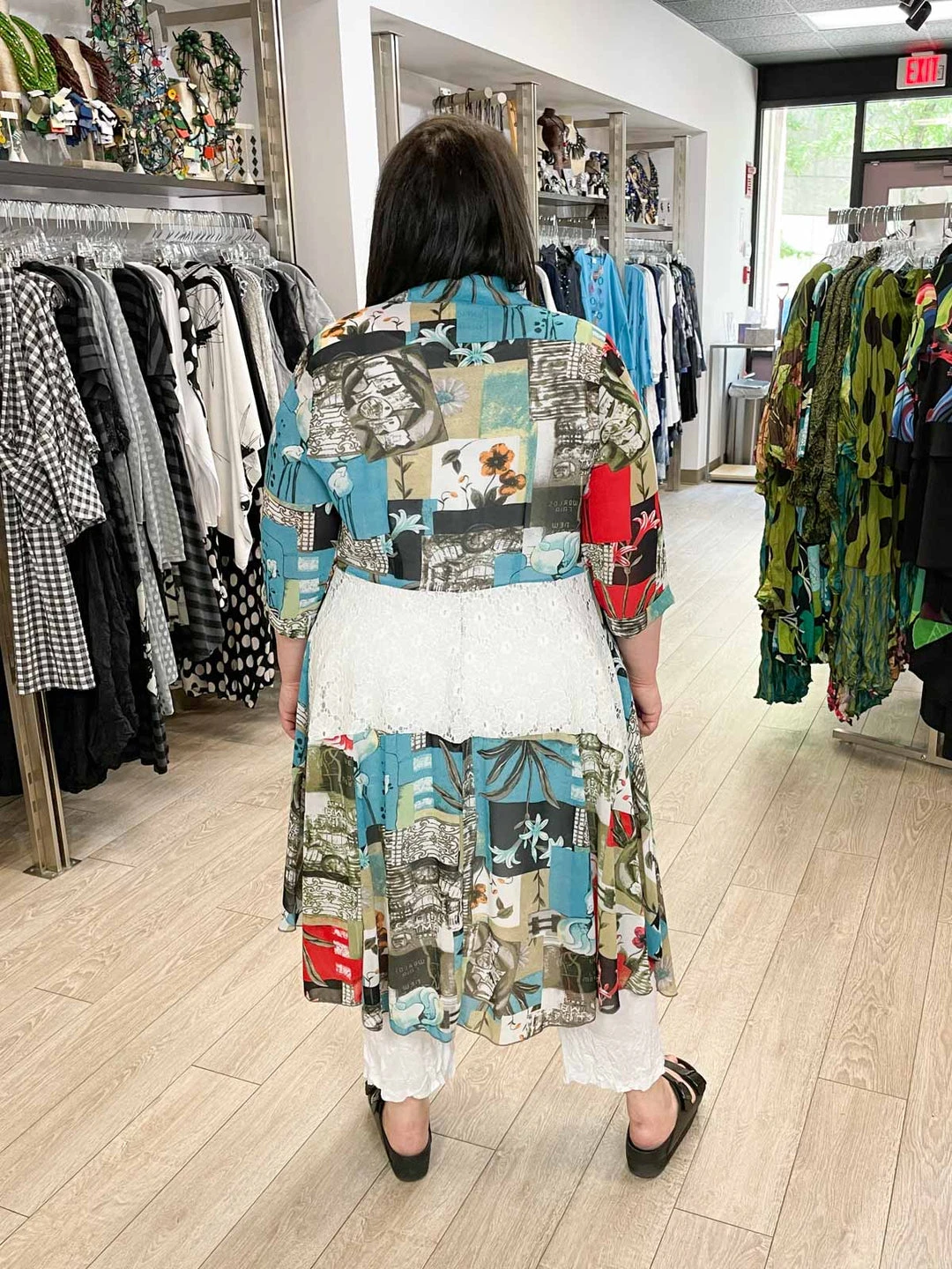 Vintage Concept Mix Print Chiffon Lace Cover Up, Blue Multi