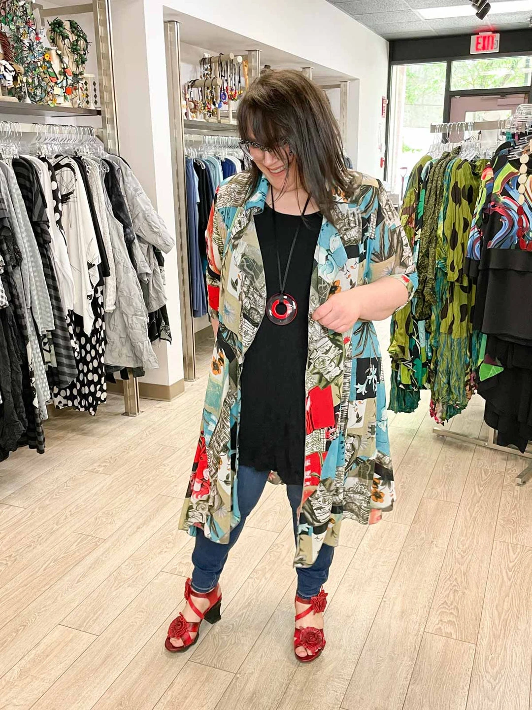 Vintage Concept Mix Print Chiffon Lace Cover Up, Blue Multi