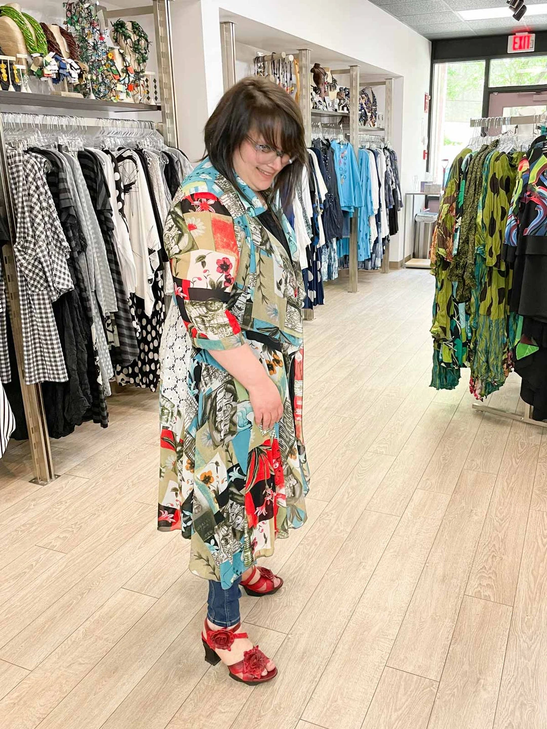 Vintage Concept Mix Print Chiffon Lace Cover Up, Blue Multi