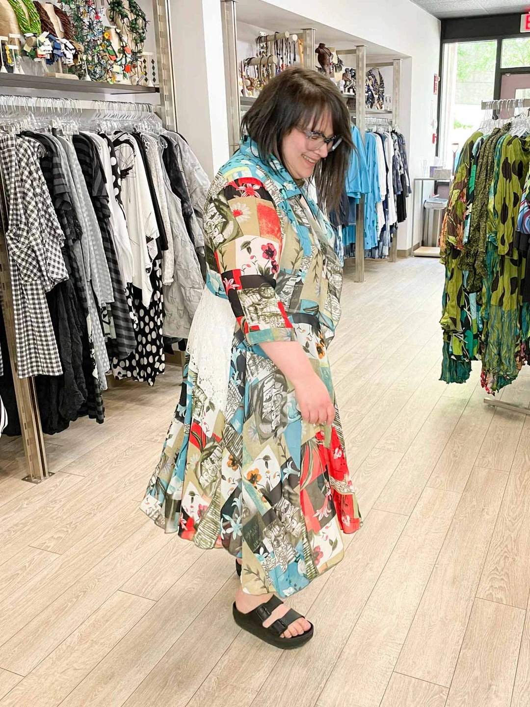 Vintage Concept Mix Print Chiffon Lace Cover Up, Blue Multi