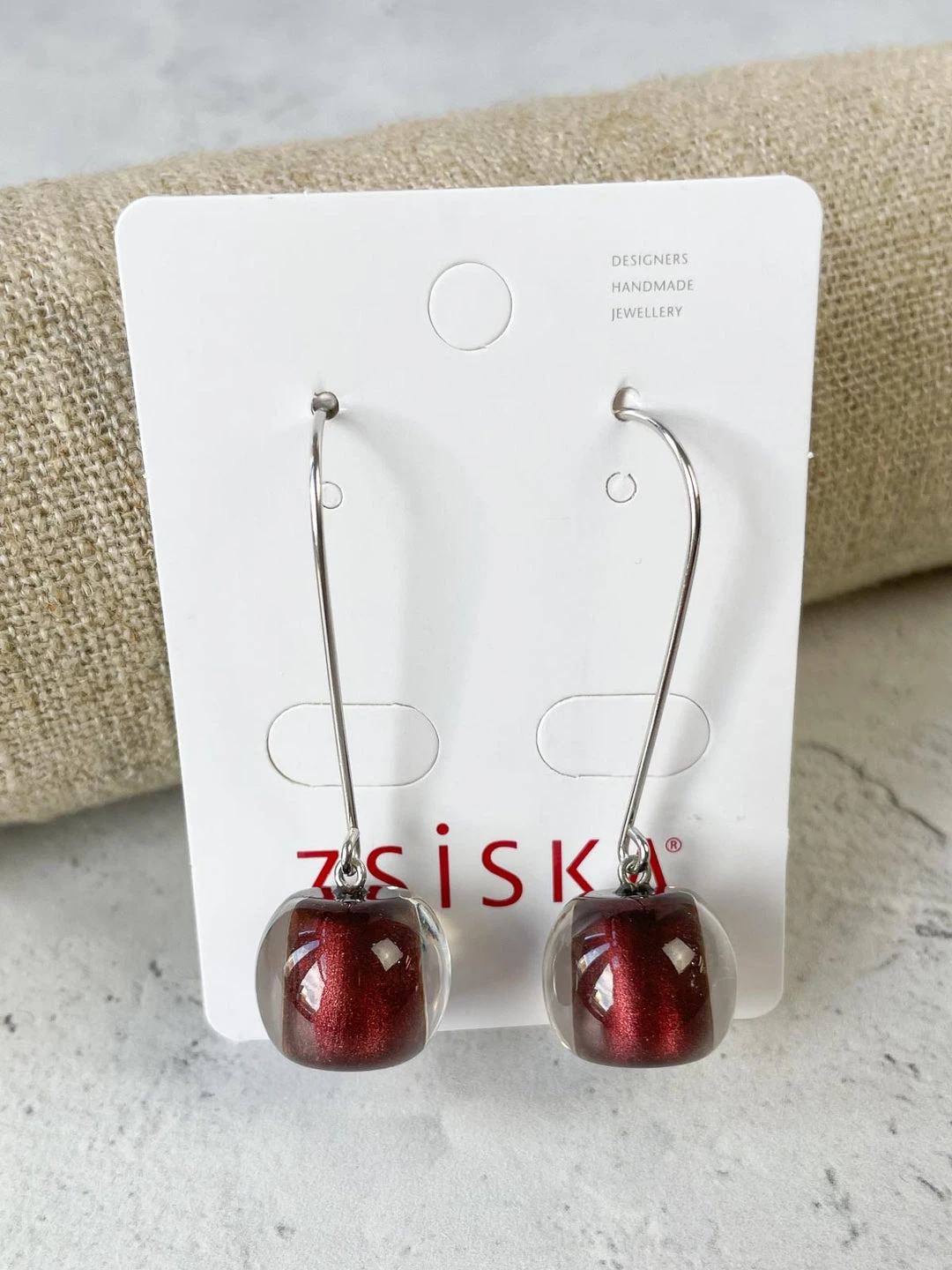 Zsiska Zsiska Colorful Beads Long Wire Earrings, Burgundy