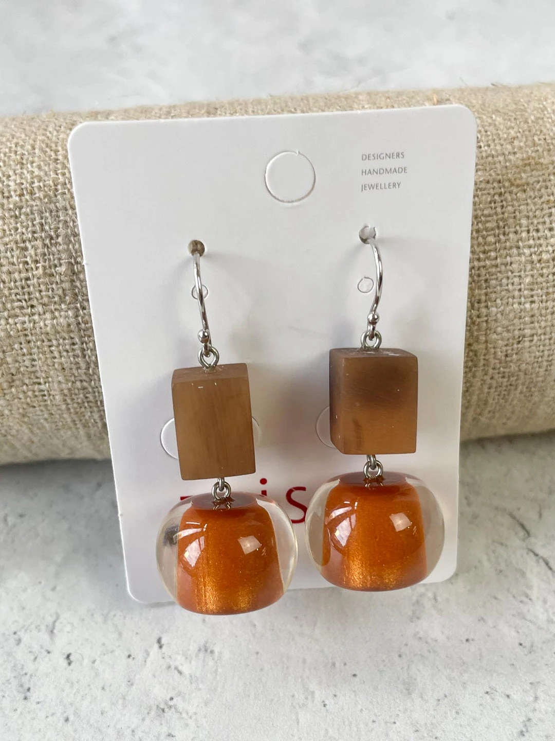 Zsiska Colorful Beads Marbled Accent Mix Shape Drop Earrings, Amber Zsiska