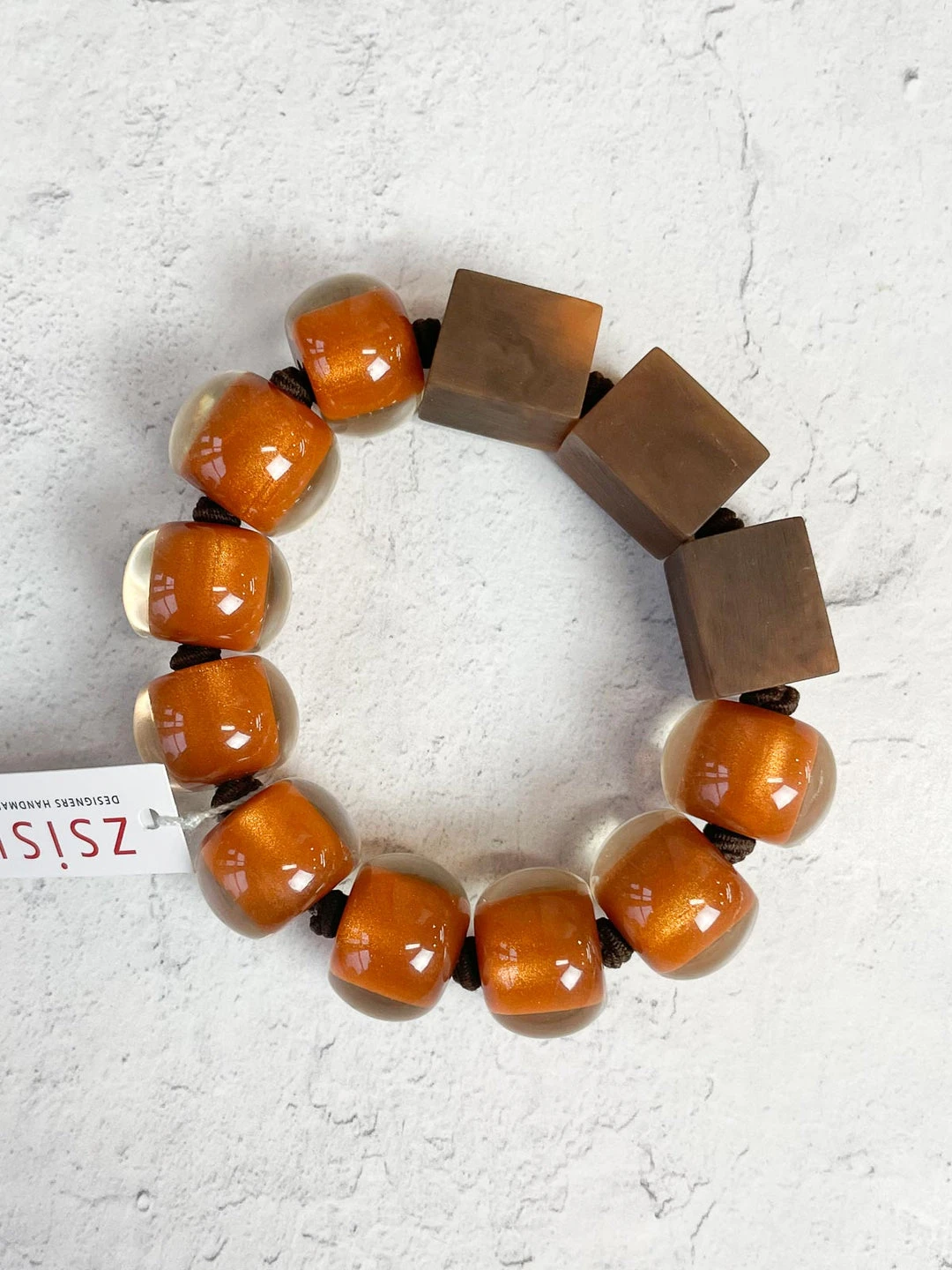 Zsiska Zsiska Colorful Cubes Marbled Accent Mix Bead Bracelet, Amber